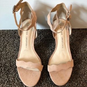 Chinese Laundry Beige Suede Scalloped Kitten Heels